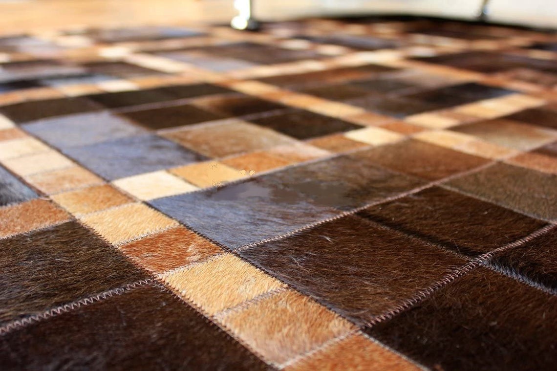 HANDMADE 100% Natural COWHIDE RUG | Patchwork Cowhide Area Rug | Real Cowhide Hallway Runner | Hair on Leather Cowhide Carpet | PR56