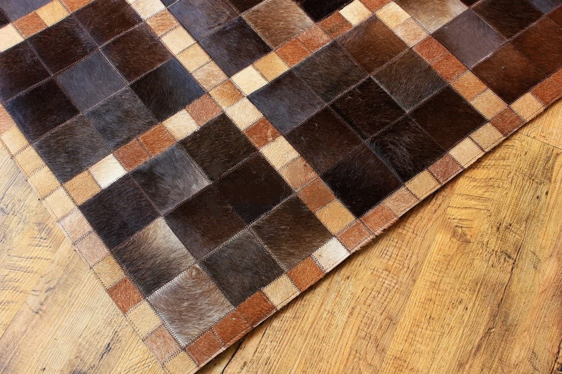 HANDMADE 100% Natural COWHIDE RUG | Patchwork Cowhide Area Rug | Real Cowhide Hallway Runner | Hair on Leather Cowhide Carpet | PR56