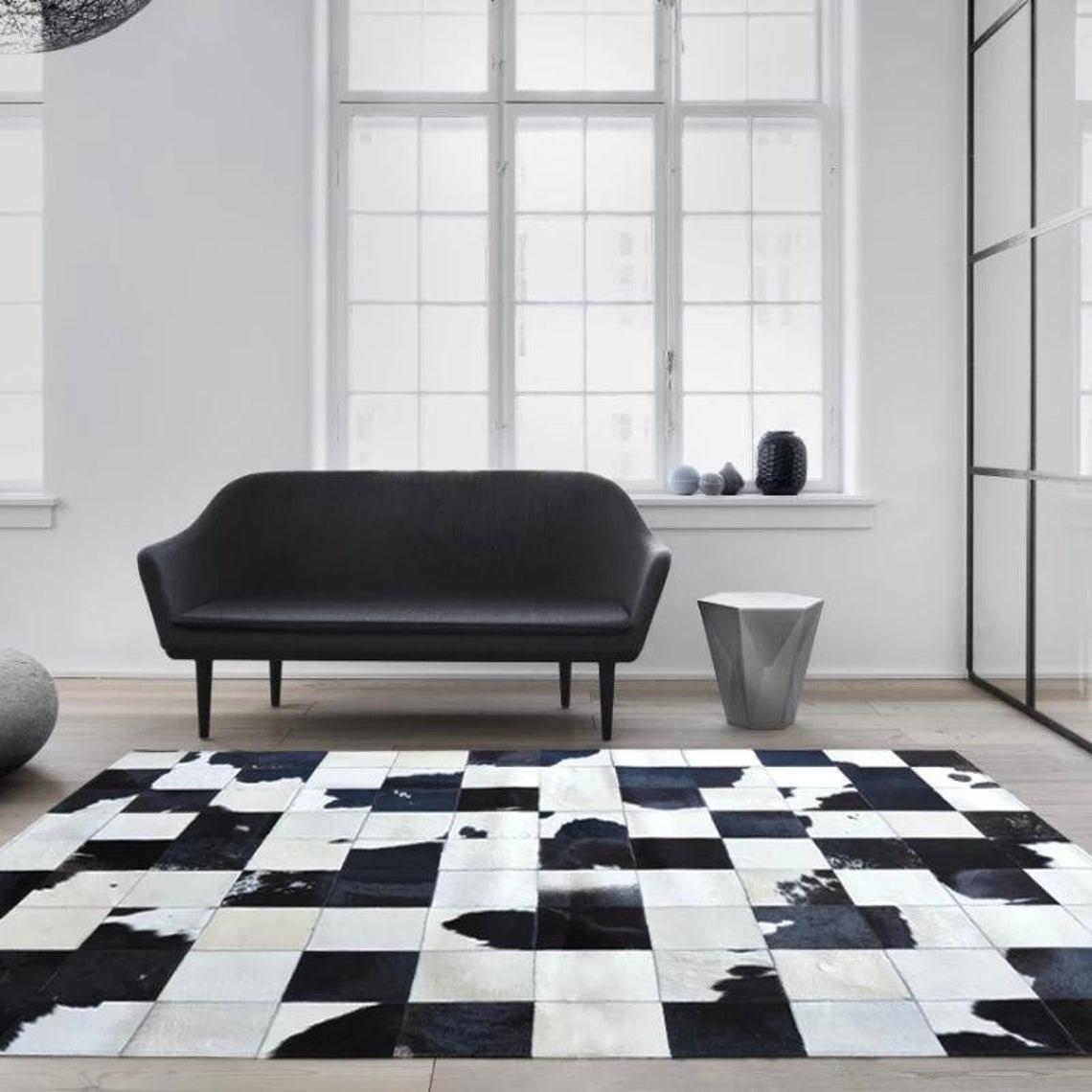 HANDMADE 100% Natural COWHIDE RUG | Patchwork Cowhide Area Rug | Real Cowhide Hallway Runner | Hair on Leather Cowhide Carpet | PR60