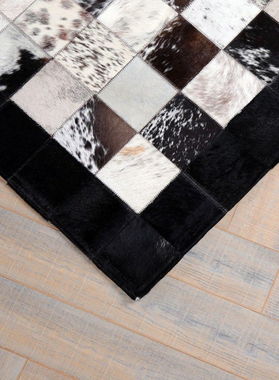 HANDMADE 100% Natural COWHIDE RUG | Patchwork Cowhide Area Rug | Real Cowhide Hallway Runner | Hair on Leather Cowhide Carpet | PR12