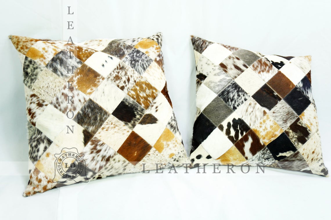 Genuine Cowhide Pillow Covers Natural Hair on Leather Cushion Covers Real Cowhide Pillow Cases | PLW 208