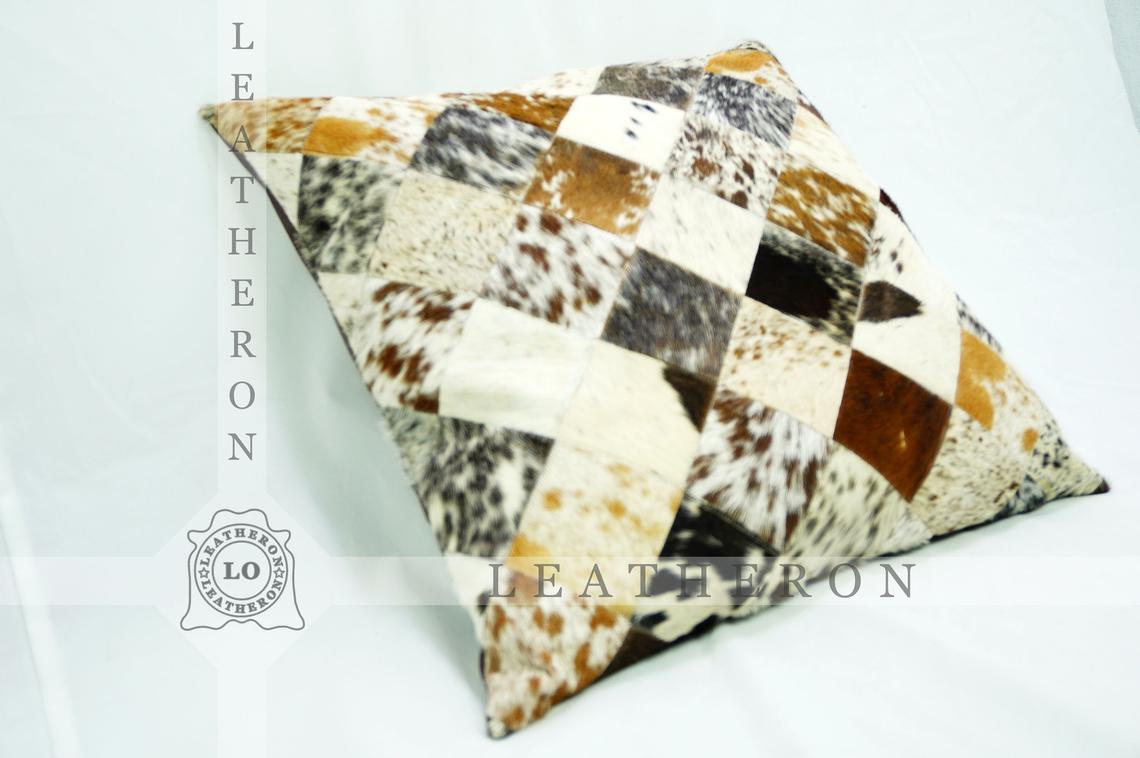 Genuine Cowhide Pillow Covers Natural Hair on Leather Cushion Covers Real Cowhide Pillow Cases | PLW 208