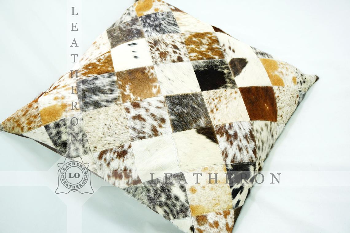 Genuine Cowhide Pillow Covers Natural Hair on Leather Cushion Covers Real Cowhide Pillow Cases | PLW 208