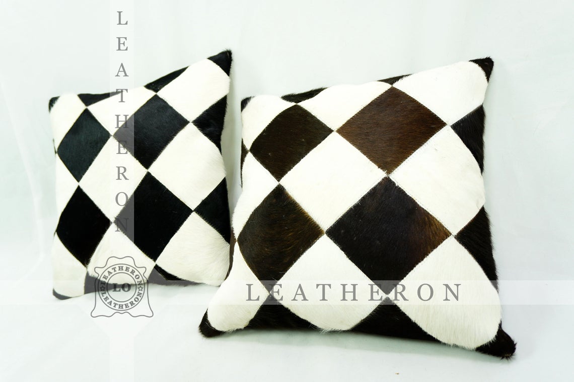 Patchwork Cowhide Pillow Covers Real Hair on Leather Pillow Cases Natural Cow Skin Cushion Covers | PLW 212