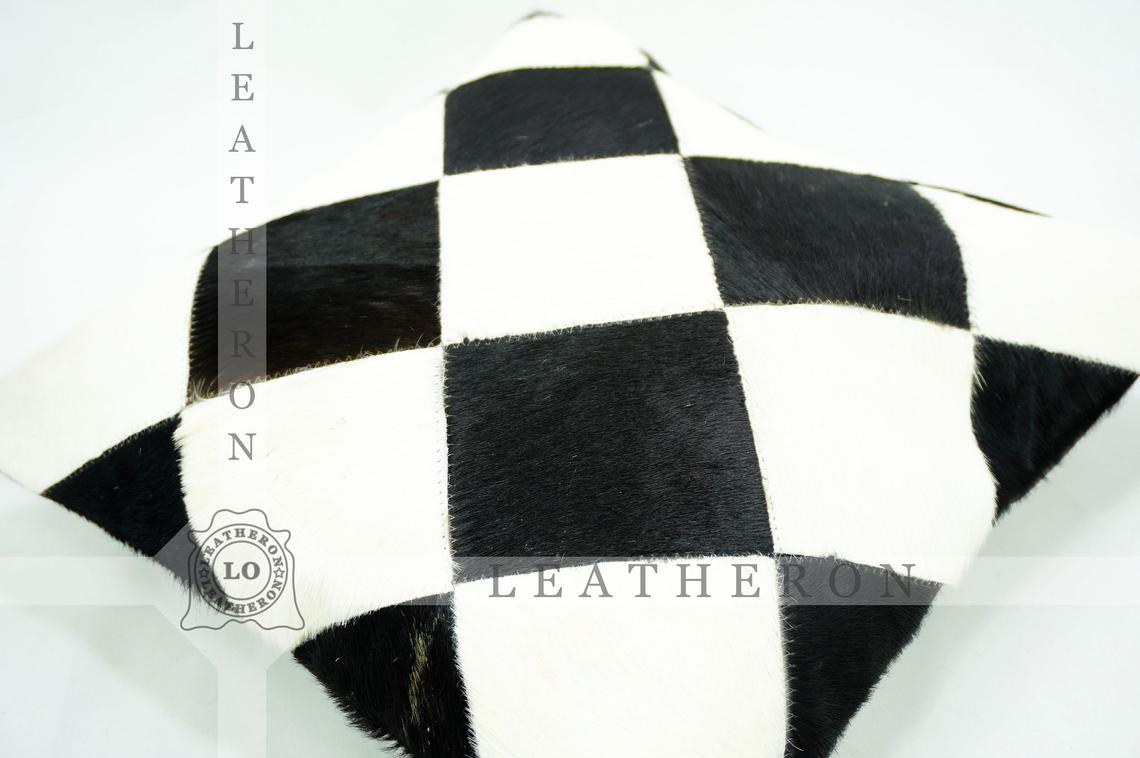 Patchwork Cowhide Pillow Covers Real Hair on Leather Pillow Cases Natural Cow Skin Cushion Covers | PLW 212