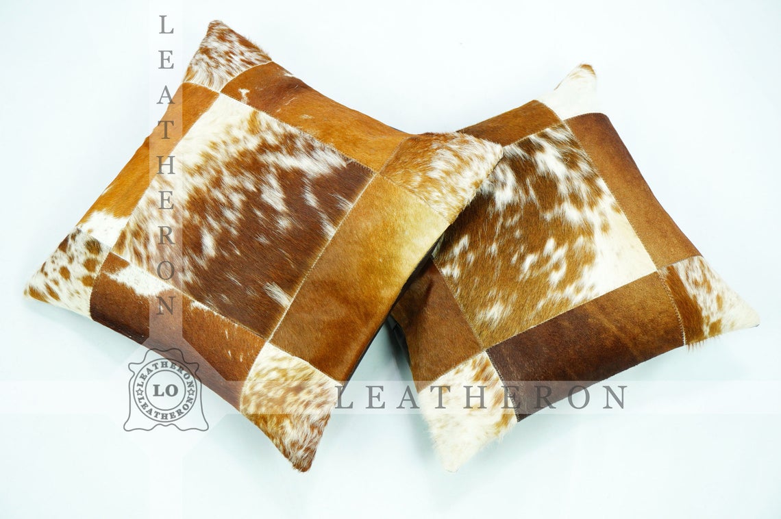 Natural Cowhide Pillow Covers Hair on Leather Pillow Cases Real Cow Skin Cushion Covers | PLW 213