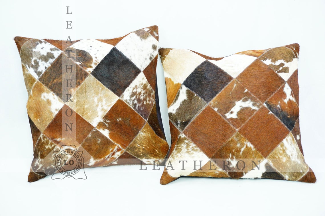 Natural Cowhide Pillow Covers Hair on Leather Pillow Cases Real Cow Skin Cushion Covers | PLW 211