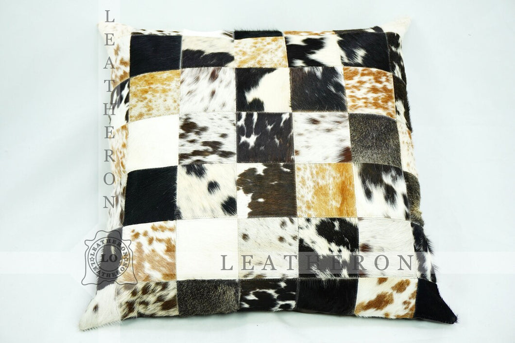 Genuine Cowhide Pillow Covers Natural Hair on Leather Cushion Covers Real Cowhide Pillow Cases | PLW 207