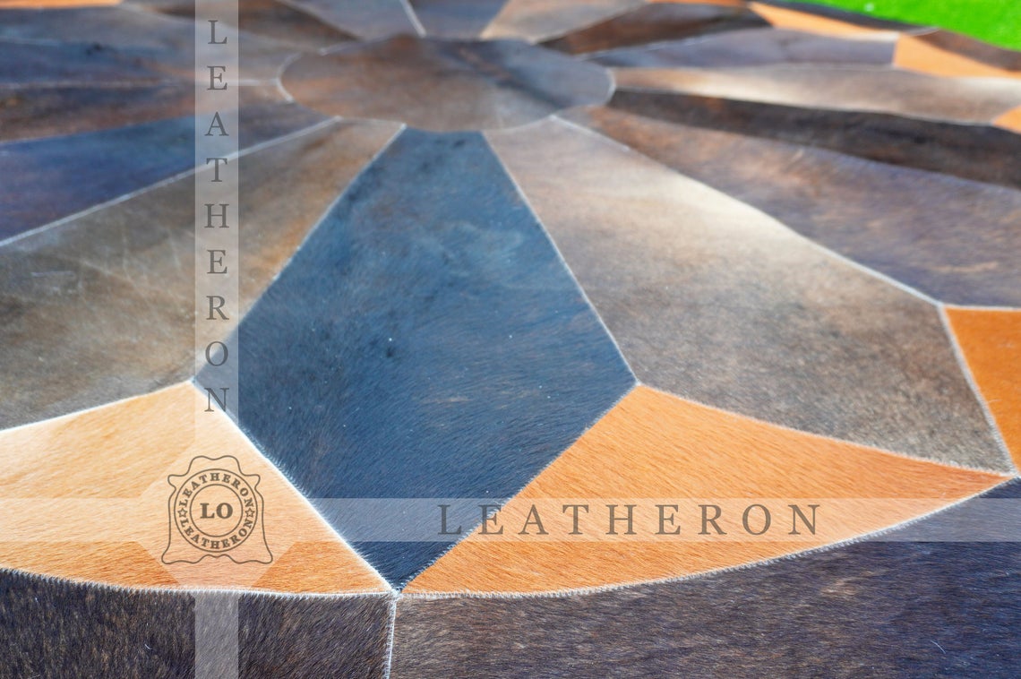 Authentic Handcrafted Cowhide Patchwork Rug | Hair on Leather Cowhide Carpet | PR119