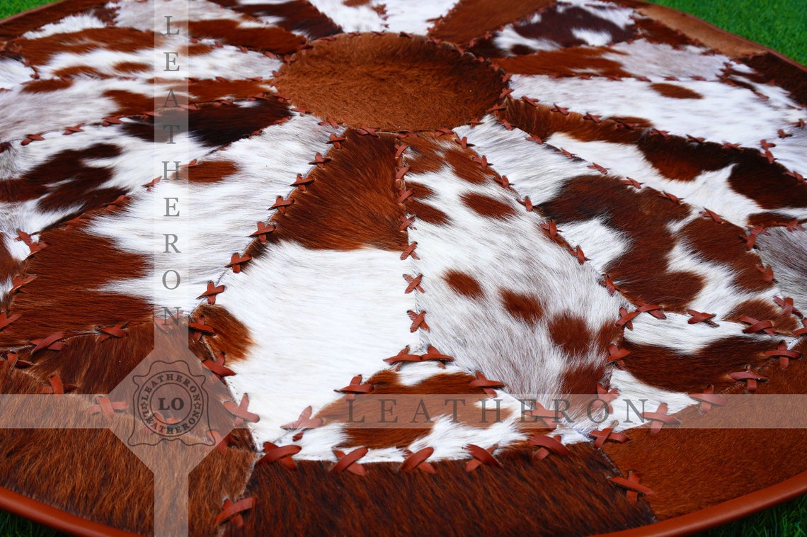 Exact As Picture (4 X 4 ft.) HANDMADE 100% Natural COWHIDE RUG | Patchwork Cowhide Area Rug | Hair on Leather Cowhide Carpet | PR118