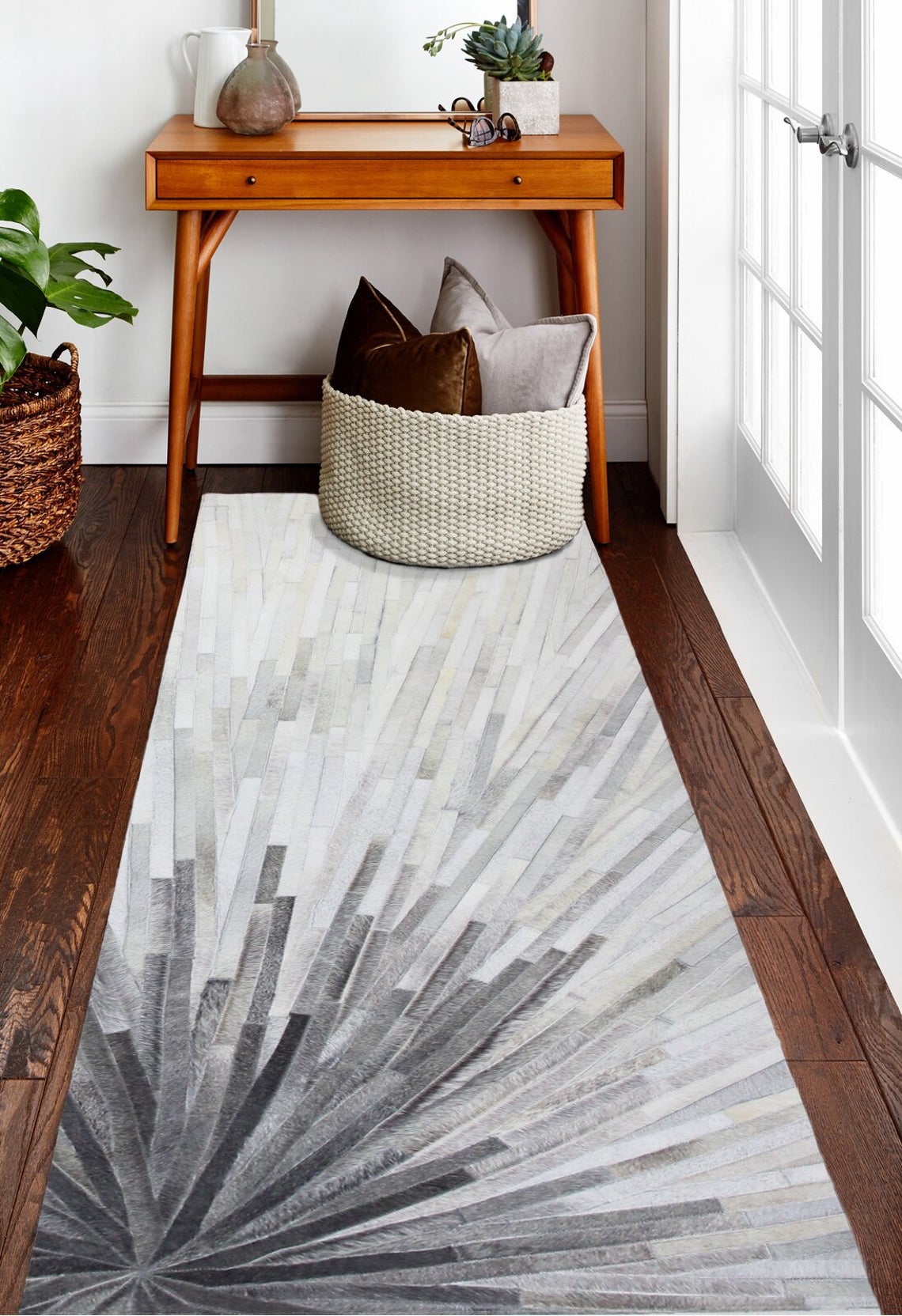 HANDMADE 100% Natural COWHIDE RUG | Patchwork Cowhide Area Rug | Real Cowhide Hallway Runner | Hair on Leather Cowhide Carpet | PR11