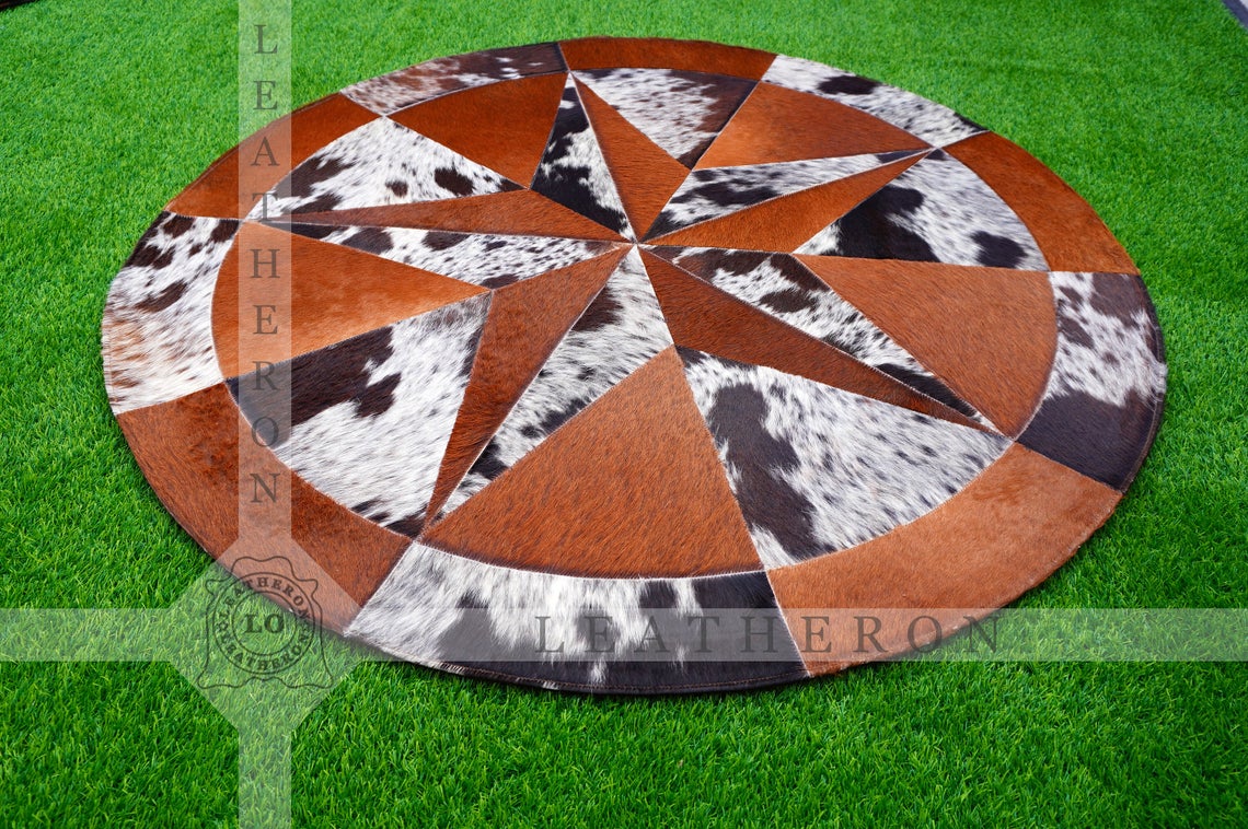 Exact As Picture (4 X 4 ft.) HANDMADE 100% Natural COWHIDE RUG | Patchwork Cowhide Area Rug | Hair on Leather Cowhide Carpet | PR123