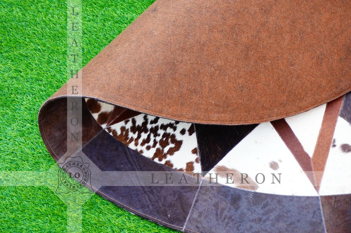 Exact As Picture ( 5 X 5 ft.) HANDMADE 100% Natural COWHIDE RUG | Patchwork Cowhide Area Rug | Hair on Leather Cowhide Carpet | PR115