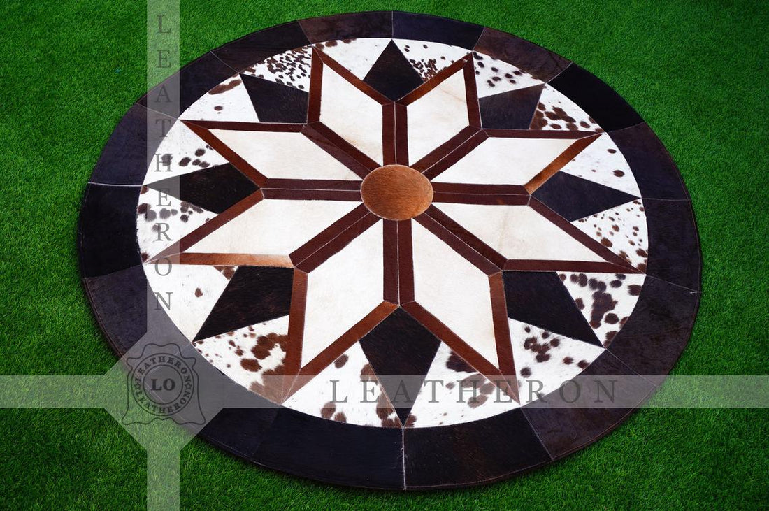 Exact As Picture ( 5 X 5 ft.) HANDMADE 100% Natural COWHIDE RUG | Patchwork Cowhide Area Rug | Hair on Leather Cowhide Carpet | PR115