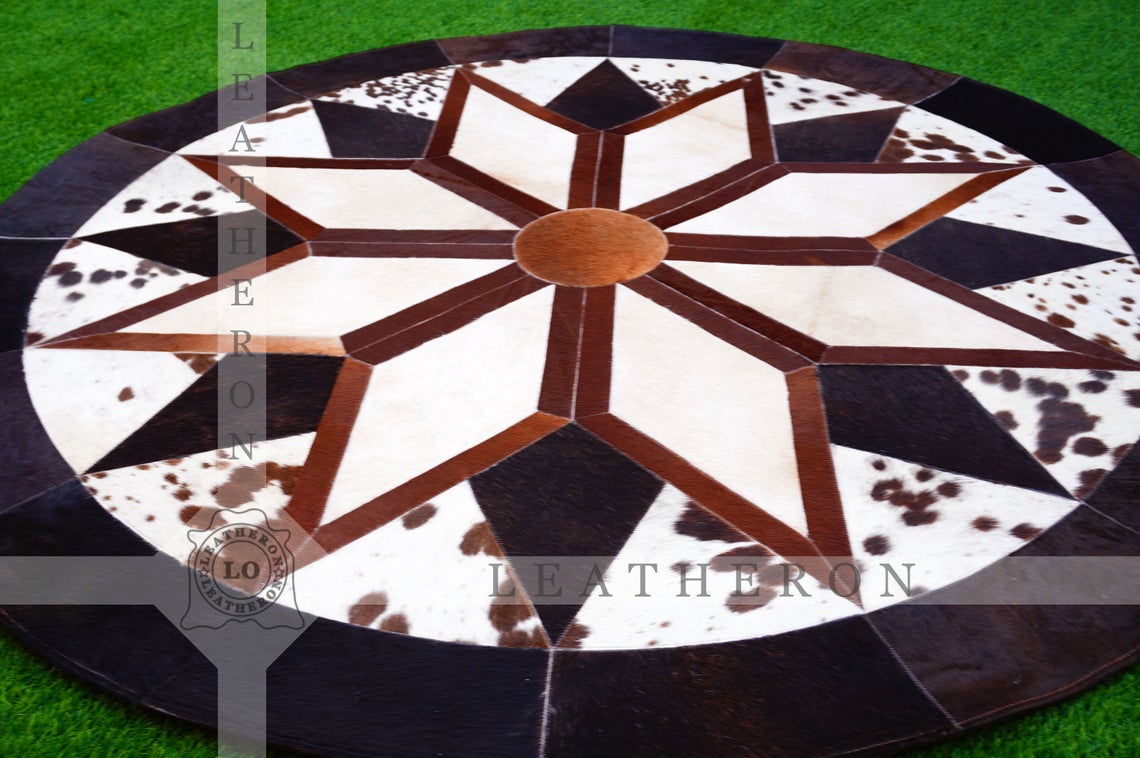 Exact As Picture ( 5 X 5 ft.) HANDMADE 100% Natural COWHIDE RUG | Patchwork Cowhide Area Rug | Hair on Leather Cowhide Carpet | PR115