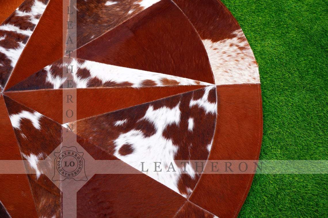 Exact As Picture ( 5 X 5 ft.) HANDMADE 100% Natural COWHIDE RUG | Patchwork Cowhide Area Rug | Hair on Leather Cowhide Carpet | PR114