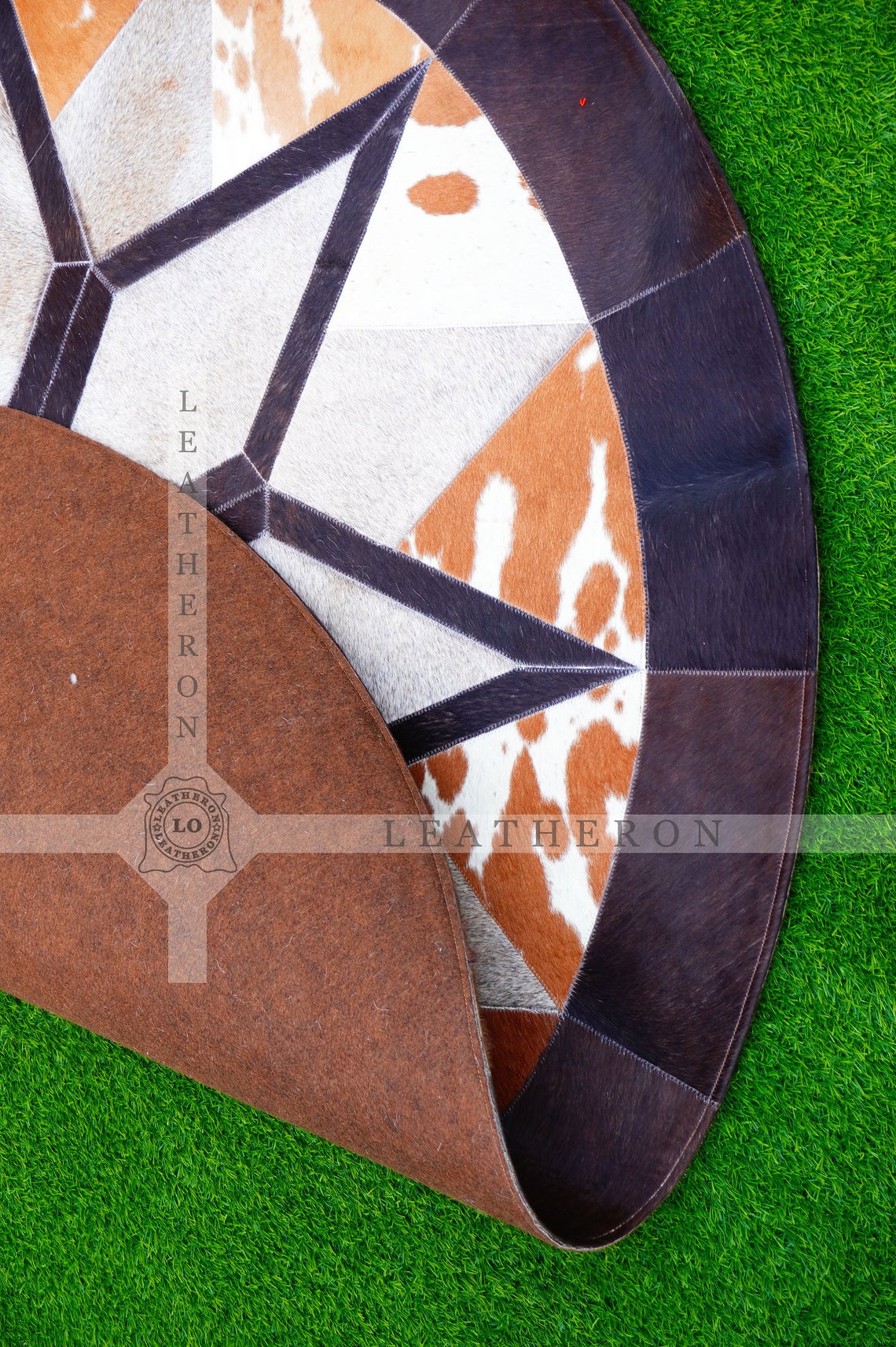 Exact As Picture ( 5 X 5 ft.) HANDMADE 100% Natural COWHIDE RUG | Patchwork Cowhide Area Rug | Hair on Leather Cowhide Carpet | PR113