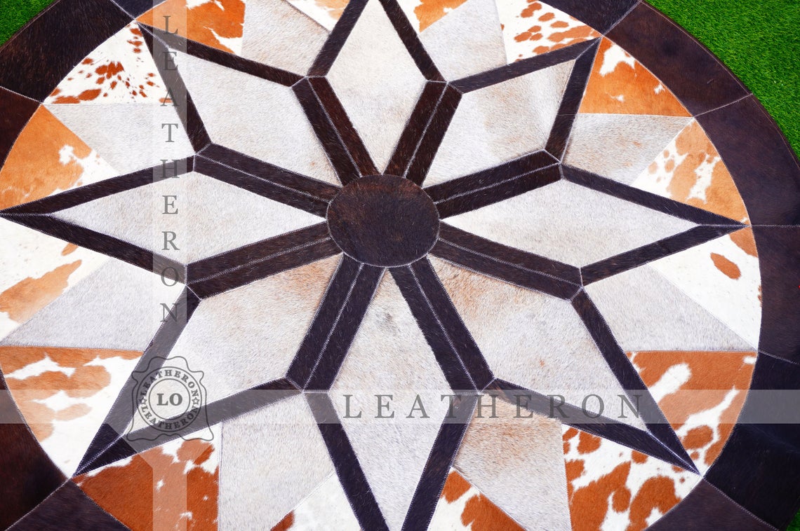 Exact As Picture ( 5 X 5 ft.) HANDMADE 100% Natural COWHIDE RUG | Patchwork Cowhide Area Rug | Hair on Leather Cowhide Carpet | PR113