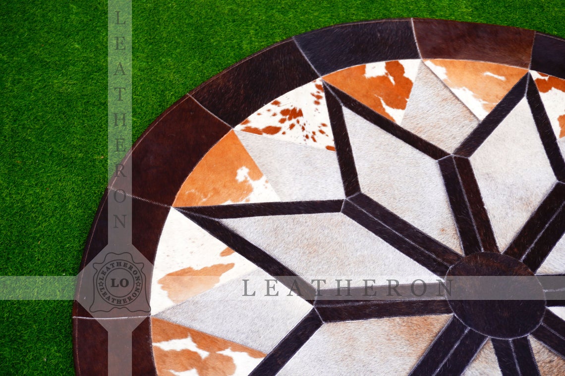 Exact As Picture ( 5 X 5 ft.) HANDMADE 100% Natural COWHIDE RUG | Patchwork Cowhide Area Rug | Hair on Leather Cowhide Carpet | PR113