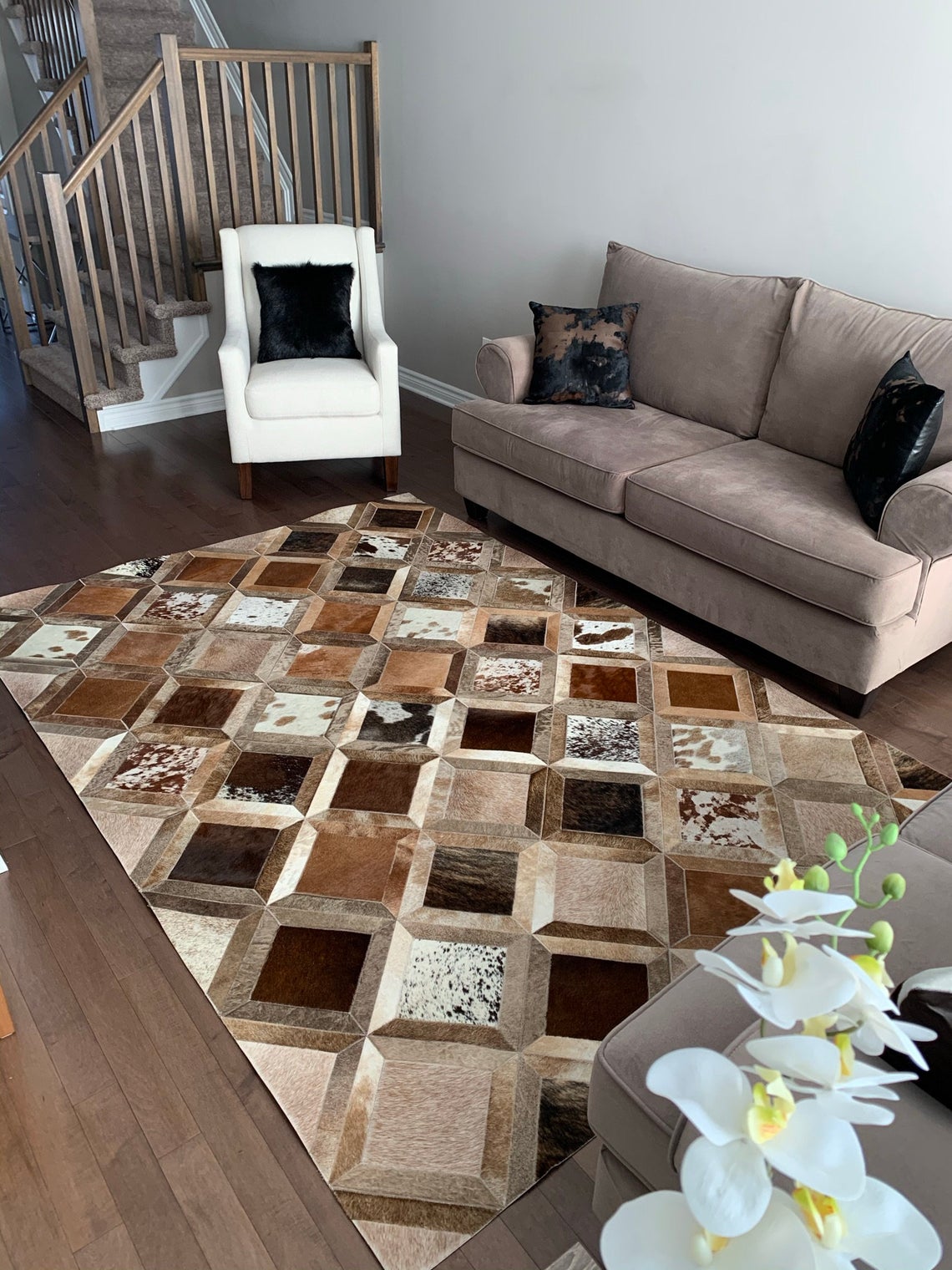 HANDMADE 100% Natural COWHIDE RUG | Patchwork Cowhide Area Rug | Real Cowhide Hallway Runner | Hair on Leather Cowhide Carpet | PR135