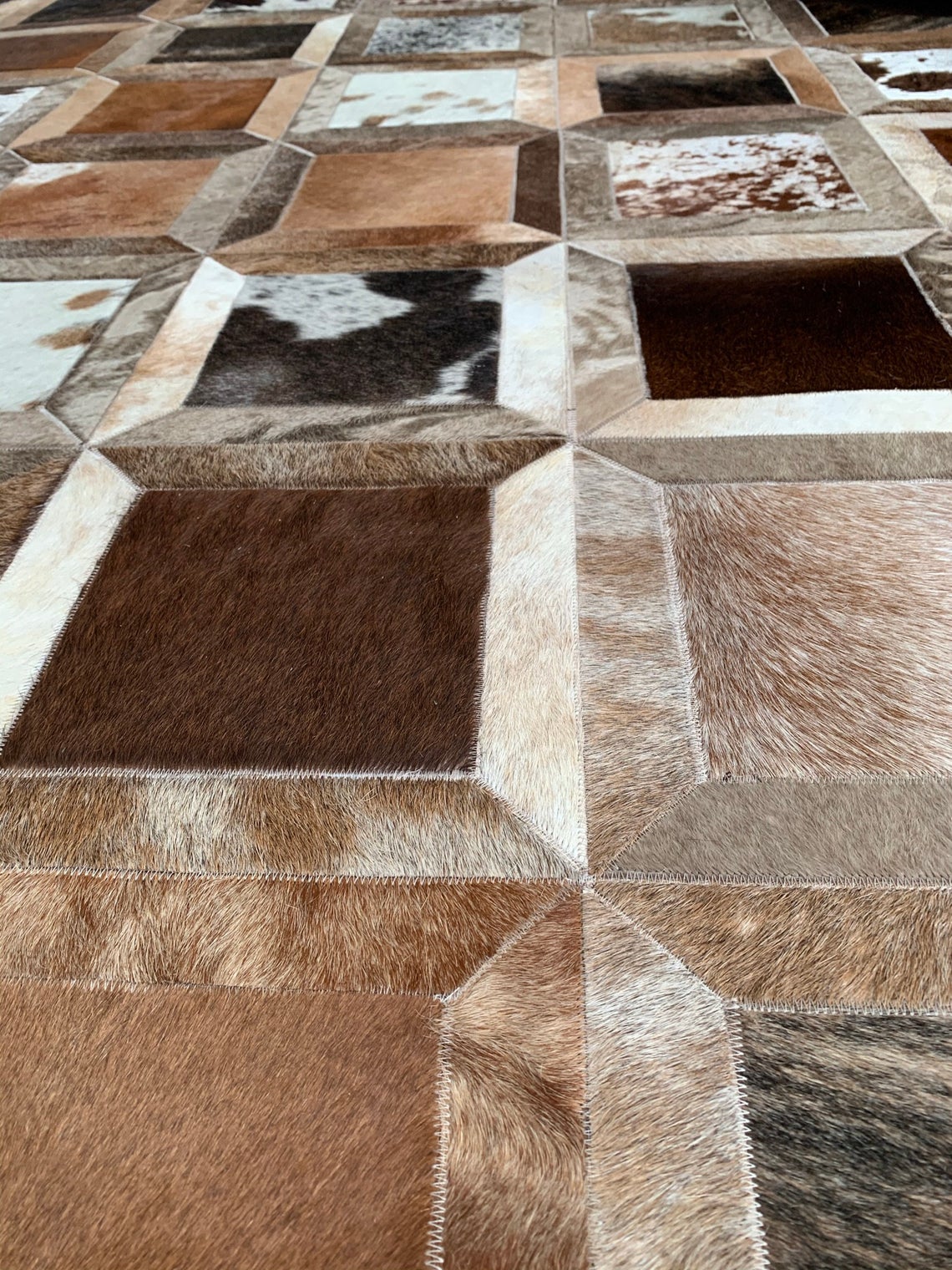 HANDMADE 100% Natural COWHIDE RUG | Patchwork Cowhide Area Rug | Real Cowhide Hallway Runner | Hair on Leather Cowhide Carpet | PR135