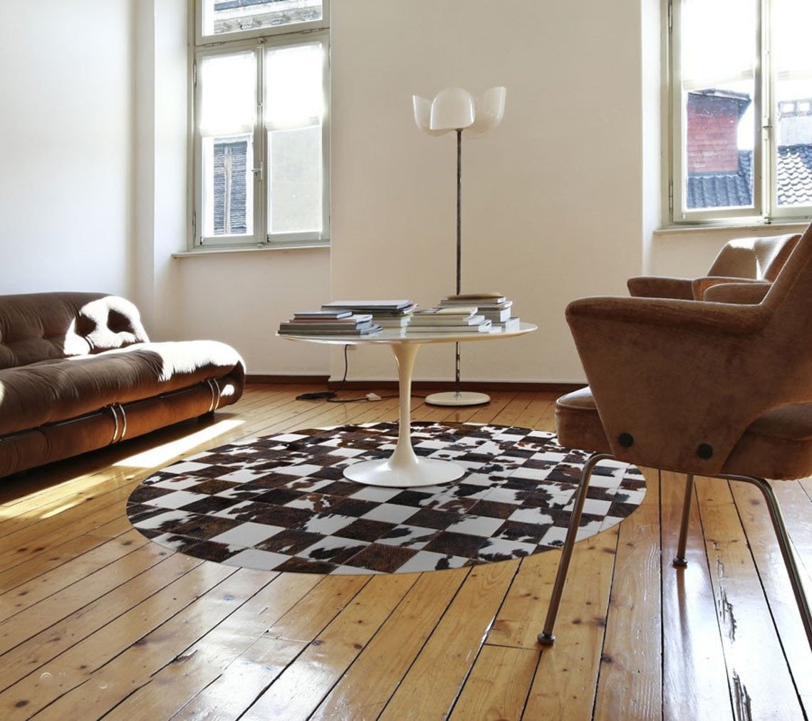 HANDMADE 100% Natural Patchwork Cowhide Area Rug | Hair on Leather Cowhide Carpet | PR83