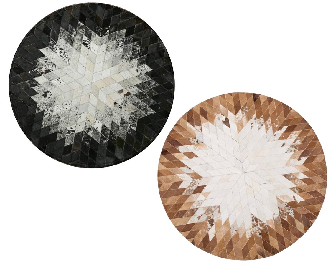 HANDMADE 100% Natural Patchwork Cowhide Area Rug | Hair on Leather Cowhide Carpet | PR124