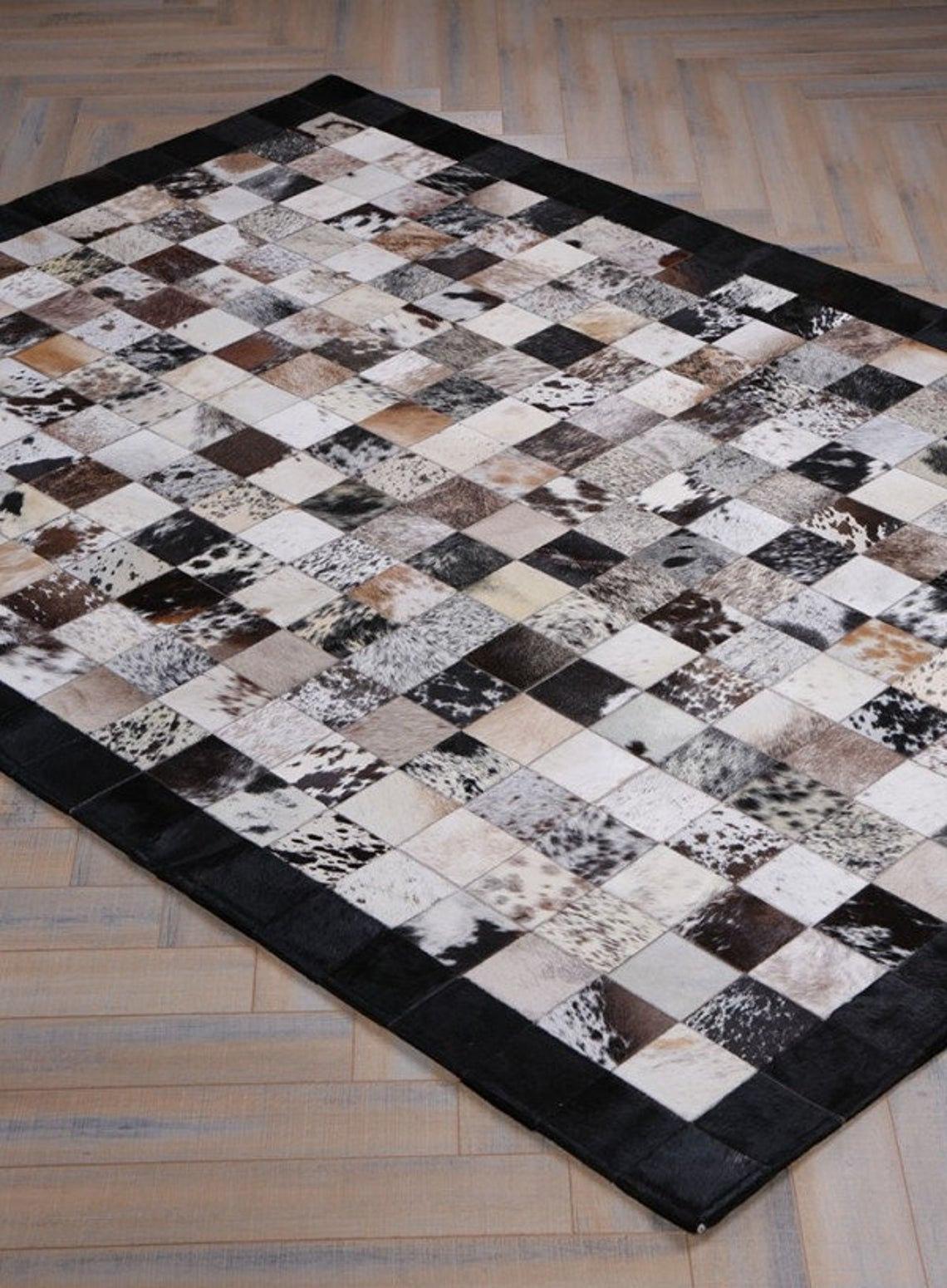 HANDMADE 100% Natural COWHIDE RUG | Patchwork Cowhide Area Rug | Real Cowhide Hallway Runner | Hair on Leather Cowhide Carpet | PR12
