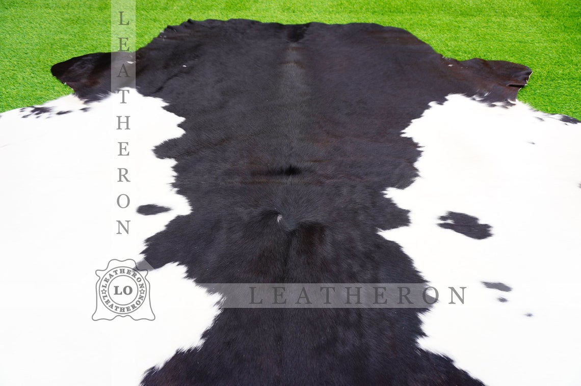XLARGE ( 6 X 7 ft ), Panda Black White COWHIDE RUG | 100% Natural Cowhide Area Rug | Hair-on Leather Cow Hide Rug | C379 - Exact As Photo