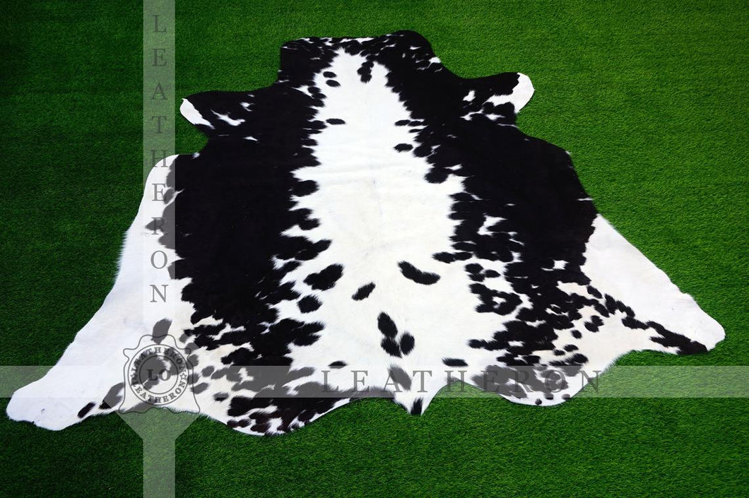 LARGE ( 6 X 5.4 ft ), Black White COWHIDE RUG | 100% Natural Cowhide Area Rug | Real Hair-on Leather Cow Hide Rug | C426 - Exact As Photo