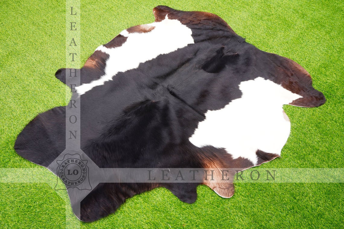 Exact As Photo ( 5.4 X 4.7 ft ), Panda Black White COWHIDE RUG | 100% Natural Cowhide Area Rug | Real Hair-on Leather Cow Hide Rug | C438