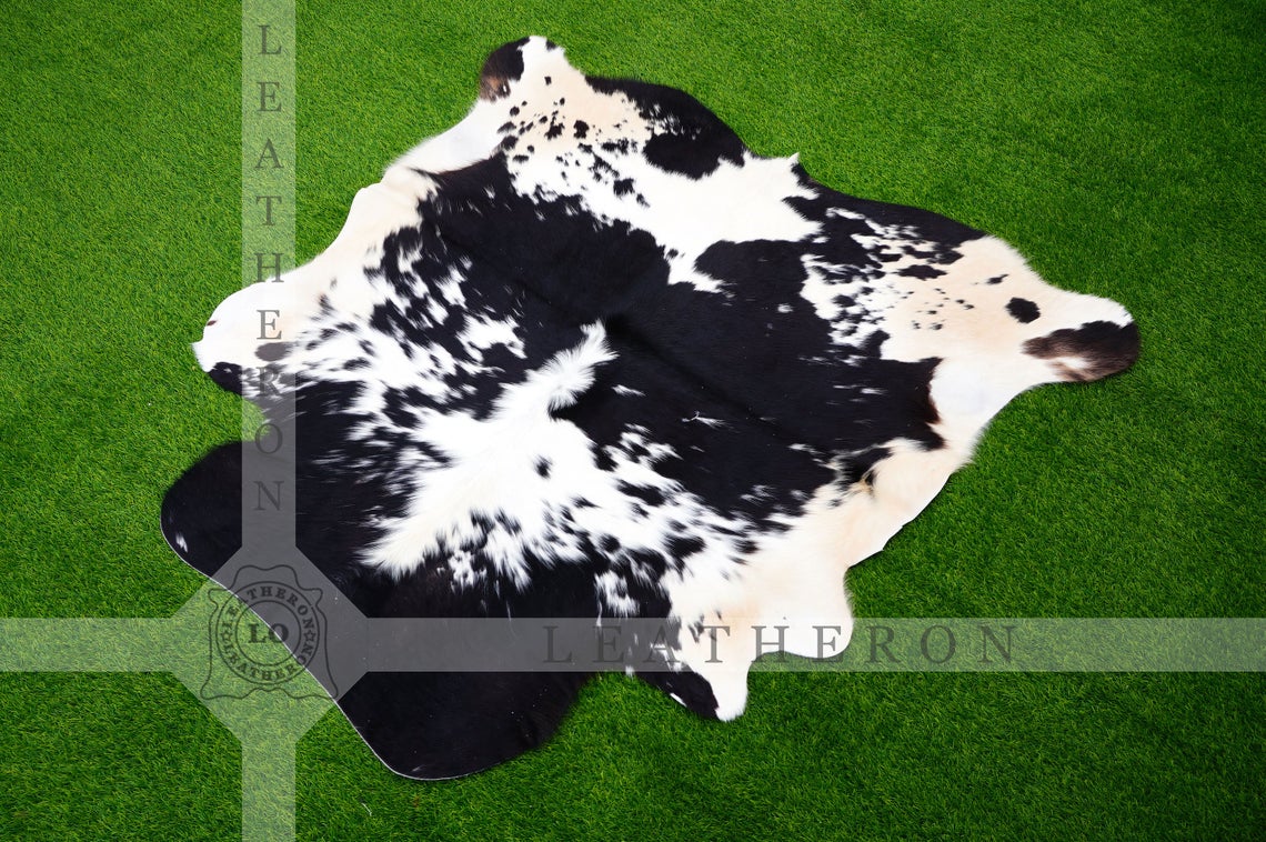 Exact As Photo (4.3 x 4.7 ft ), Black White COWHIDE RUG | 100% Natural Cowhide Area Rug | Genuine Hair-on Leather Cow Hide Rug | C445