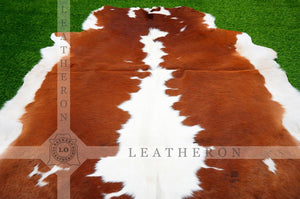 EXACT As Photo (4.3 X 4.4 ft.), Unique Brown White COWHIDE RUG | 100% Natural Cowhide Area Rug | Real Hair-on Leather Cow Hide Rug | C437