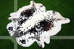 LARGE ( 5.4 X 5.6 ft.), Black White COWHIDE RUG | 100% Natural Cowhide Area Rug | Real Hair-on Leather Cow Hide Rug | C430 - Exact As Photo