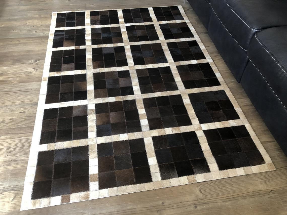 HANDMADE 100% Natural COWHIDE RUG | Patchwork Cowhide Area Rug | Real Cowhide Hallway Runner | Hair on Leather Cowhide Carpet | PR56