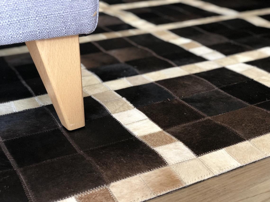 HANDMADE 100% Natural COWHIDE RUG | Patchwork Cowhide Area Rug | Real Cowhide Hallway Runner | Hair on Leather Cowhide Carpet | PR56