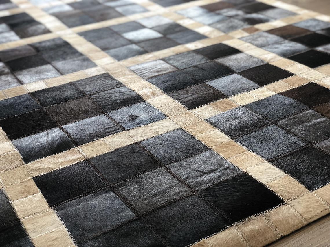 HANDMADE 100% Natural COWHIDE RUG | Patchwork Cowhide Area Rug | Real Cowhide Hallway Runner | Hair on Leather Cowhide Carpet | PR56