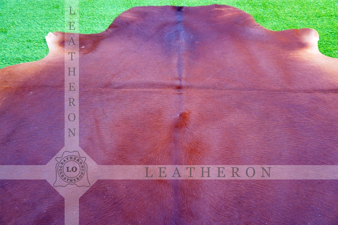 Large ( 5.4 X 6 ft.) EXACT As Photo, Brown COWHIDE RUG | 100% Natural Cowhide Area Rug | Real Hair-on Leather Cowhide Rug | C390