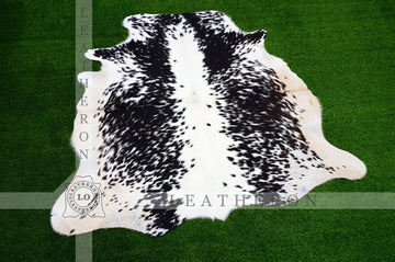 Small (4 X 4.5 ft.) EXACT As Photo, Black White Speckled COWHIDE RUG | 100% Natural Cowhide Area Rug | Real Hair-on Leather Rug | C441