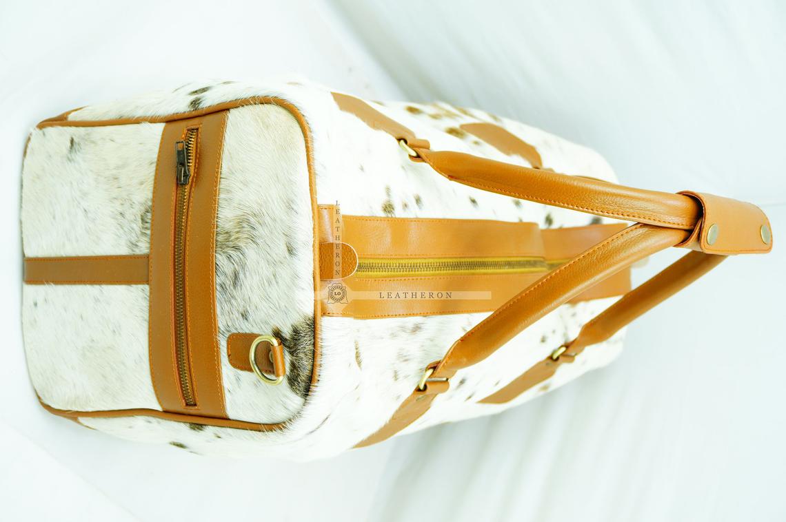Natural COWHIDE Duffel Bag Hair On Leather TRAVEL Bag Real Cow hide Luggage Bag Original Cow Skin Duffel Bag | DB42