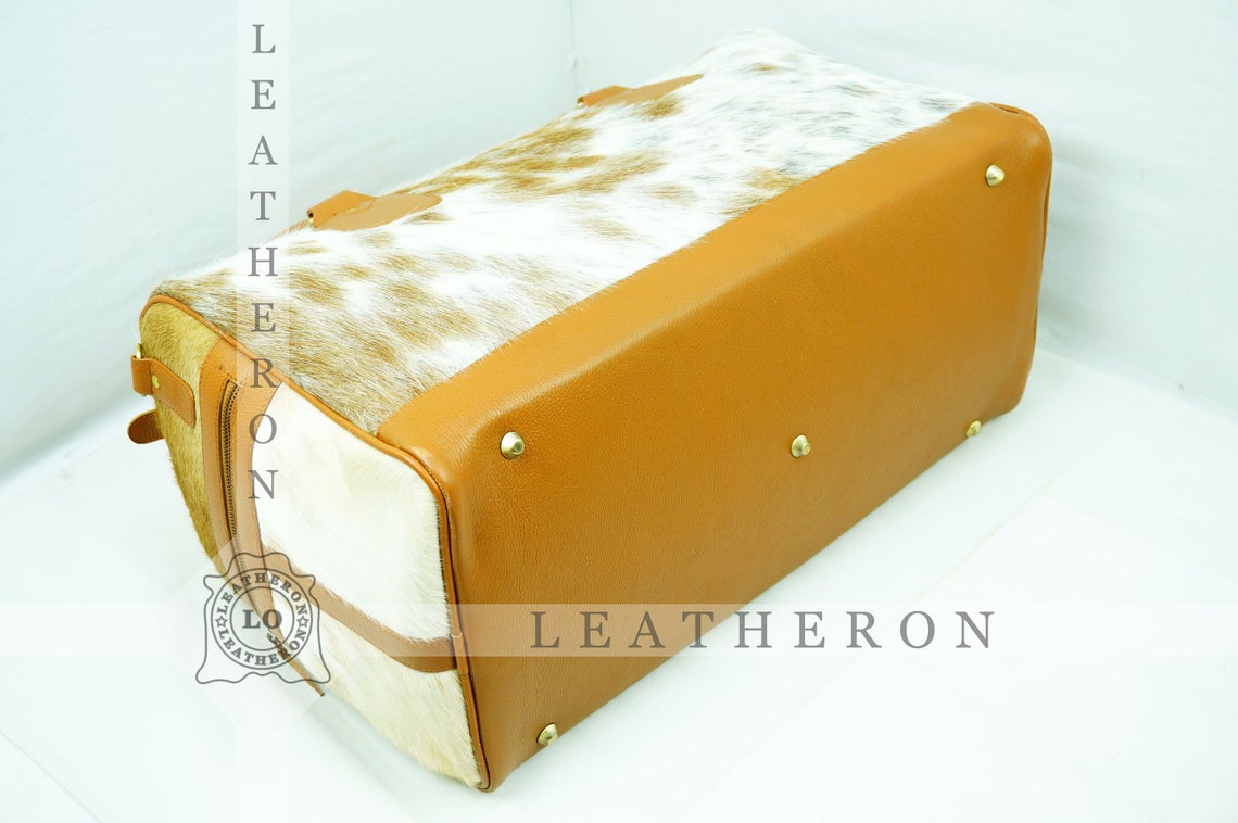 Natural COWHIDE Duffel Bag Hair On Leather TRAVEL Bag Real Cow hide Luggage Bag Original Cow Skin Duffel Bag | DB47
