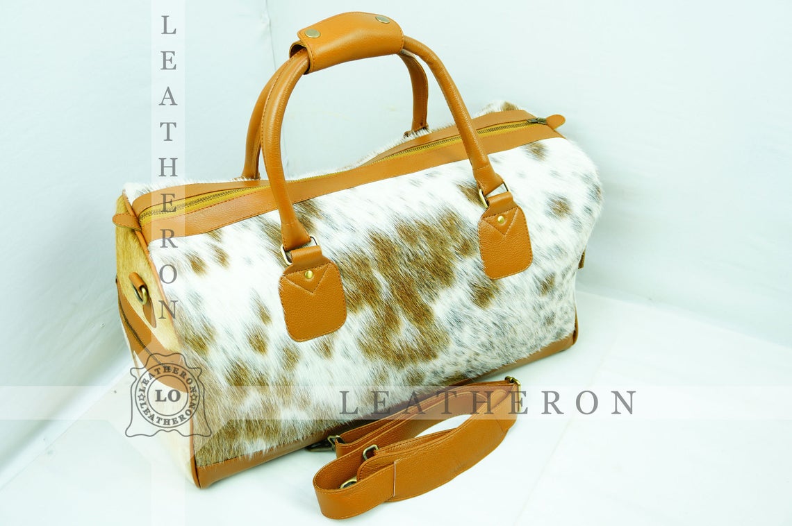 Natural COWHIDE Duffel Bag Hair On Leather TRAVEL Bag Real Cow hide Luggage Bag Original Cow Skin Duffel Bag | DB47