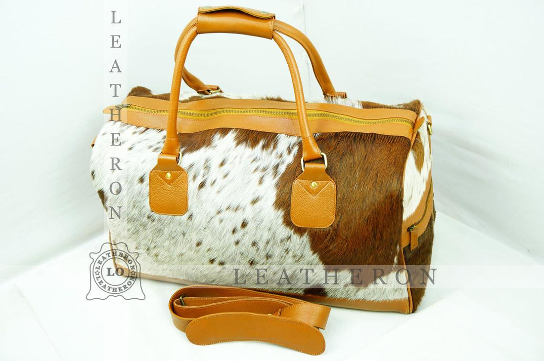 Natural COWHIDE Duffel Bag Hair On Leather TRAVEL Bag Real Cow hide Luggage Bag | DB50