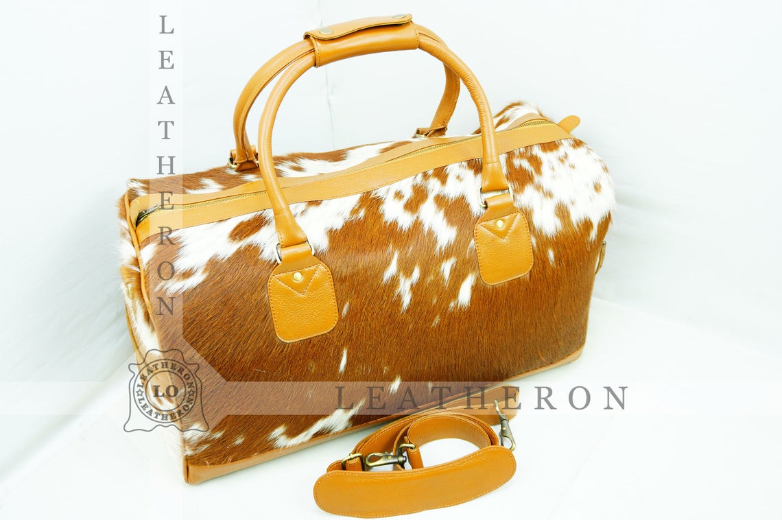 Natural COWHIDE Duffel Bag Hair On Leather TRAVEL Bag Real Cow hide Luggage Bag Original Cow Skin Duffel Bag | DB55