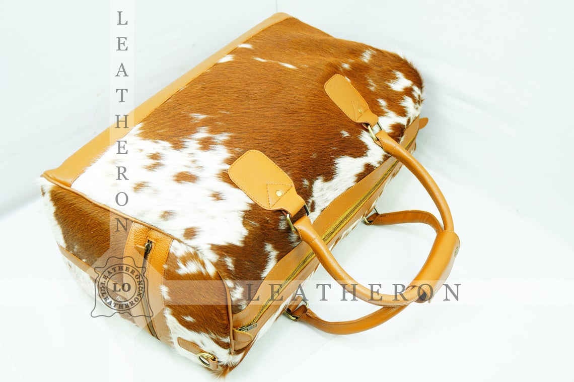 Natural COWHIDE Duffel Bag Hair On Leather TRAVEL Bag Real Cow hide Luggage Bag Original Cow Skin Duffel Bag | DB55