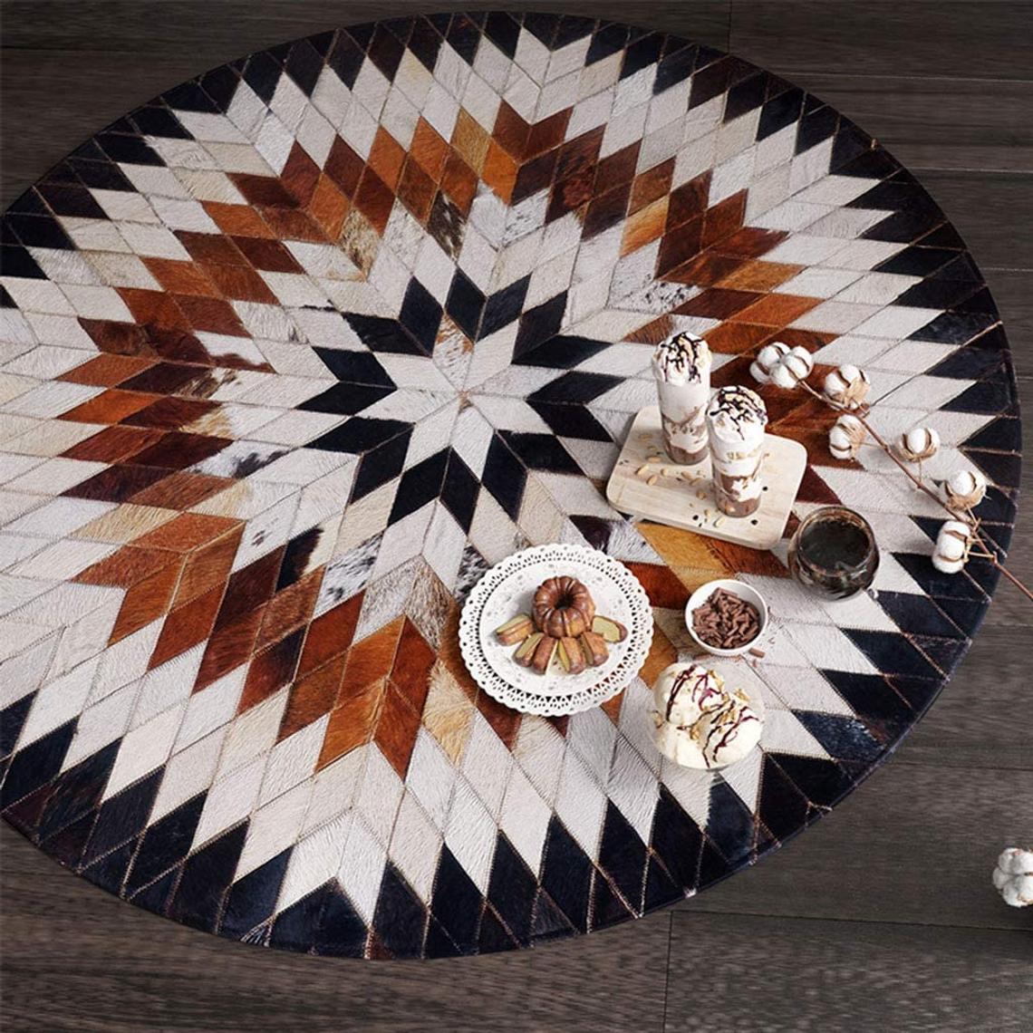 HANDMADE 100% Natural Patchwork Cowhide Area Rug | Hair on Leather Cowhide Carpet | PR81