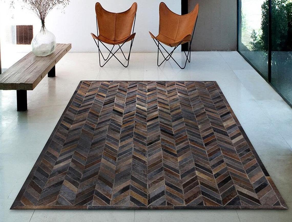 HANDMADE 100% Natural COWHIDE RUG | Patchwork Cowhide Area Rug | Real Cowhide Hallway Runner | Hair on Leather Cowhide Carpet | PR42