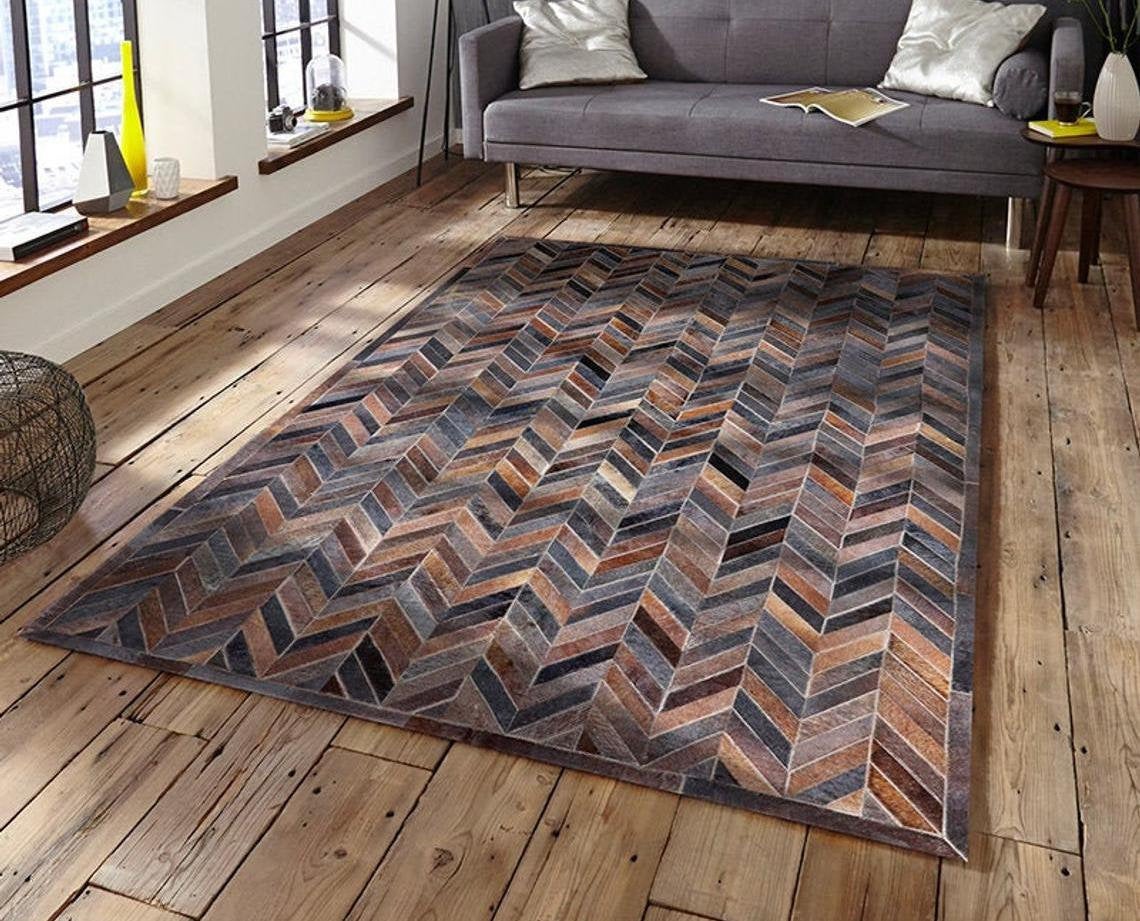 HANDMADE 100% Natural COWHIDE RUG | Patchwork Cowhide Area Rug | Real Cowhide Hallway Runner | Hair on Leather Cowhide Carpet | PR42