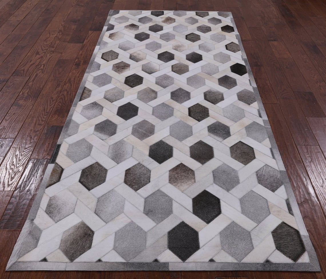 HANDMADE 100% Natural COWHIDE RUG | Patchwork Cowhide Area Rug | Real Cowhide Hallway Runner | Hair on Leather Cowhide Carpet | PR133