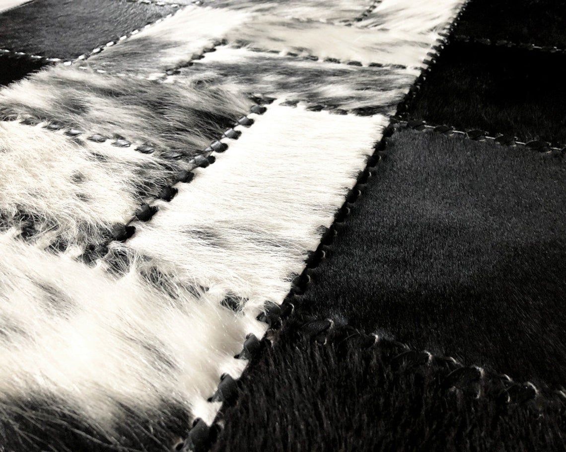 HANDMADE 100% Natural COWHIDE RUG | Patchwork Cowhide Area Rug | Real Cowhide Hallway Runner | Hair on Leather Cowhide Carpet | PR61